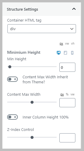 Row Structure Settings