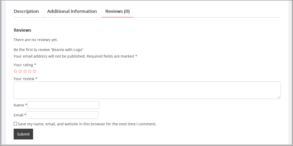 Default Woocommerce Review Form