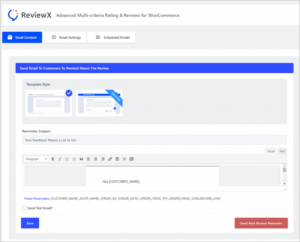 Reviewx Email Content