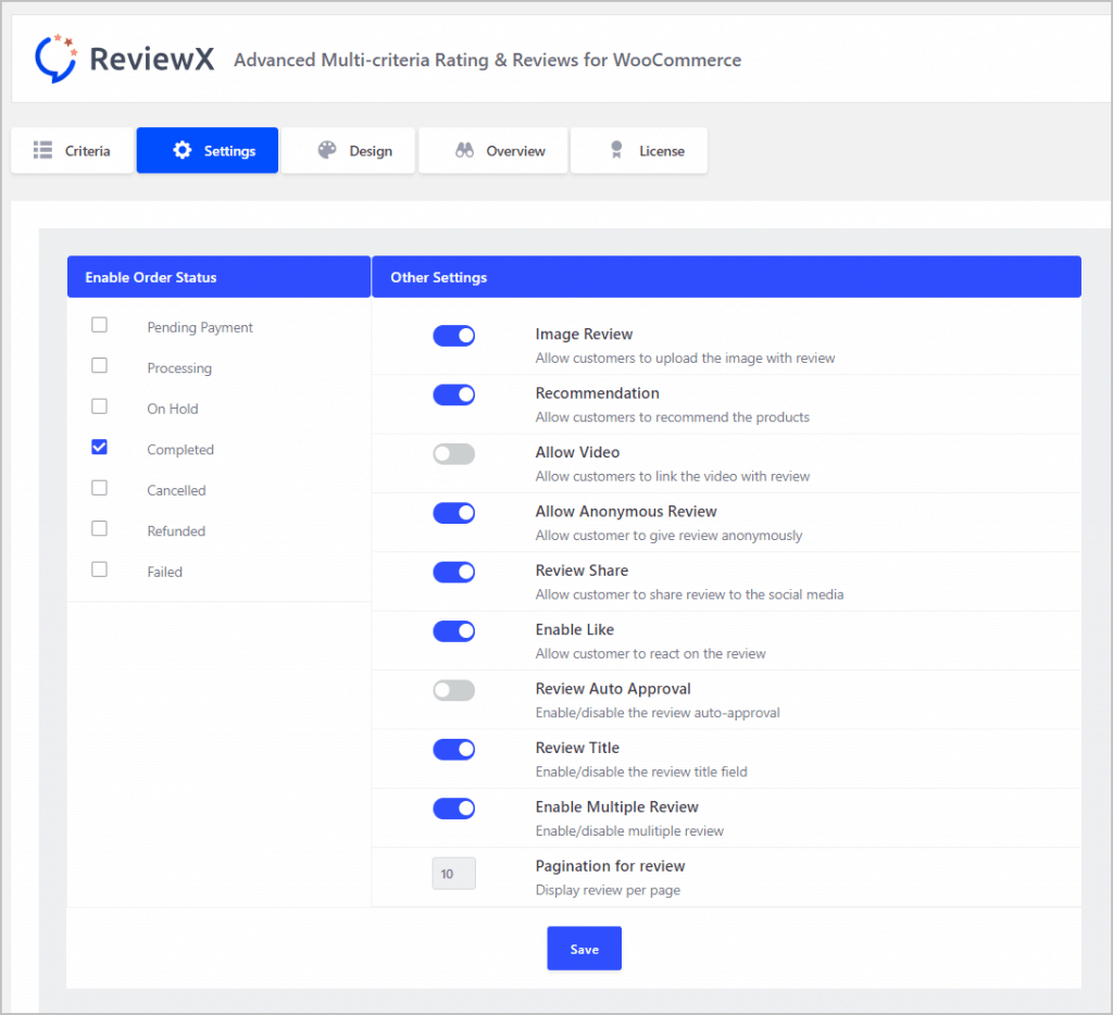 Reviewx Wizard Settings