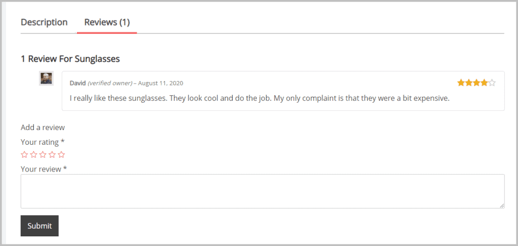 Woocommerce Default Review Display 1