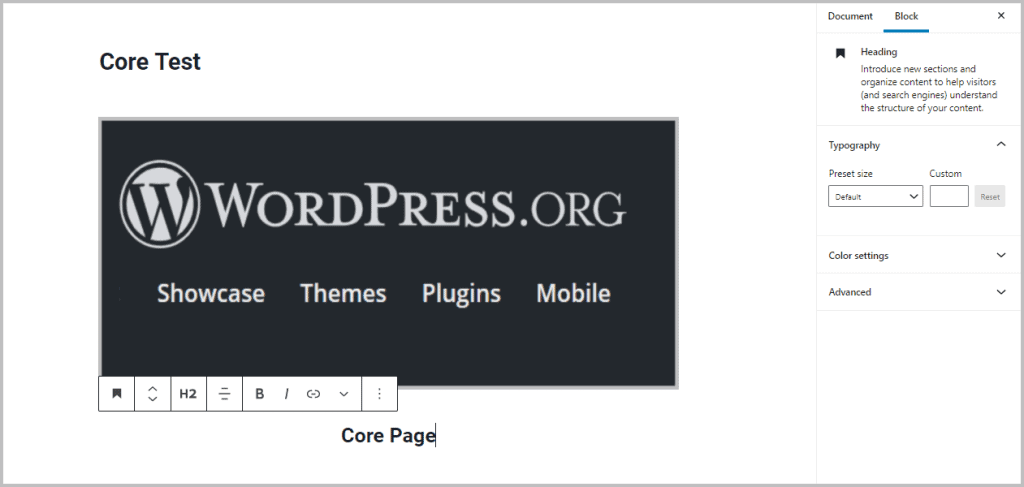Core Heading Added