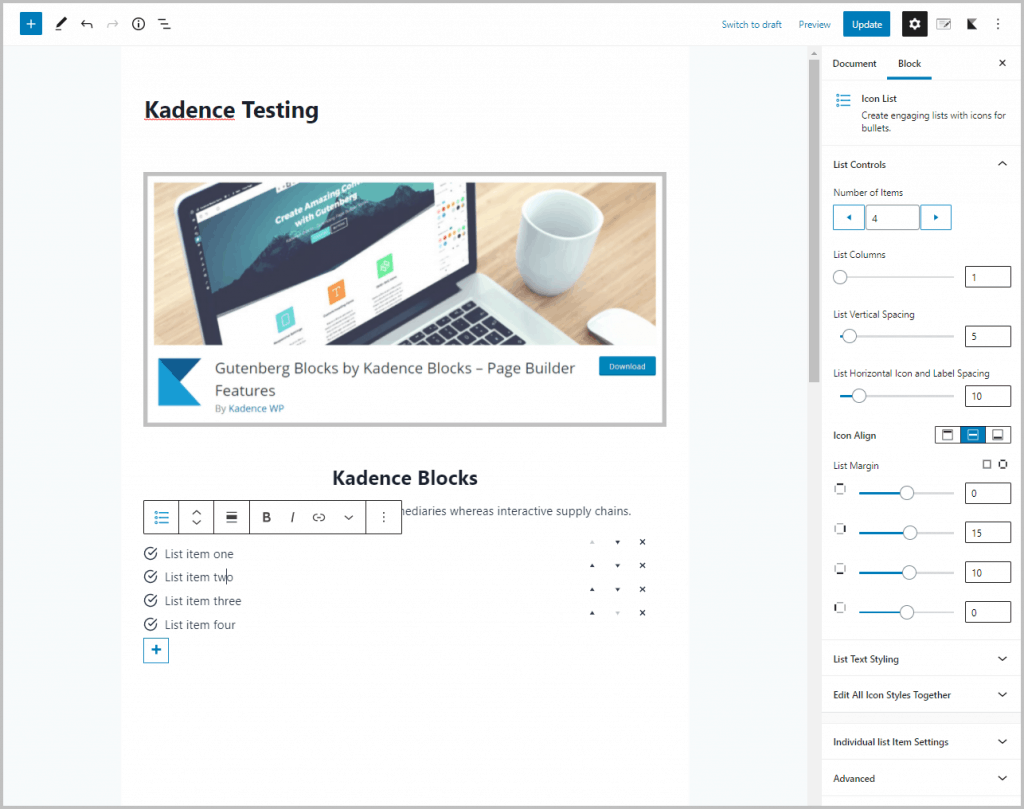 Kadence Icon List Block