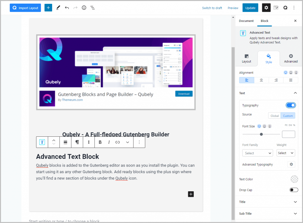 Qubely Advanced Text Block