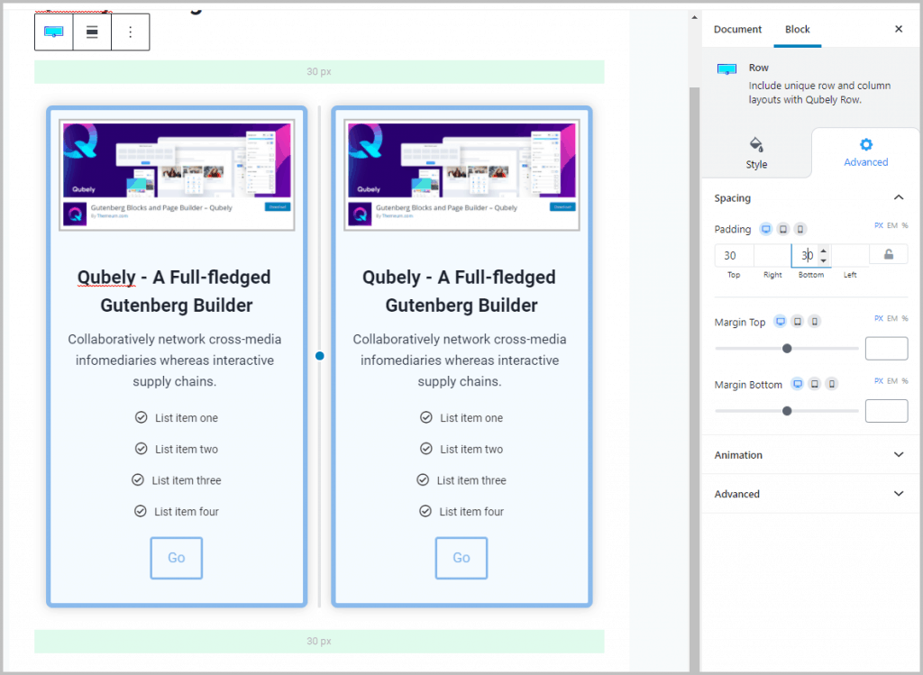 Row Advanced Margins