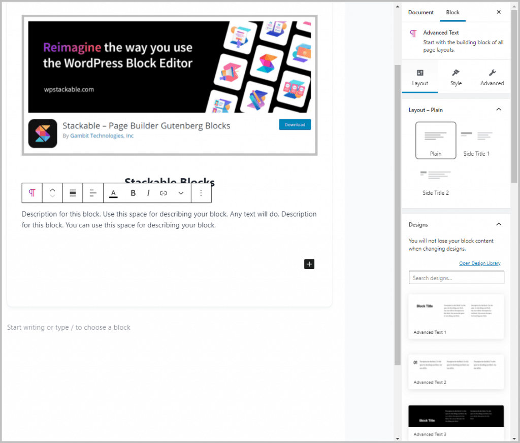 Stackable Advanced Text Layout Tab