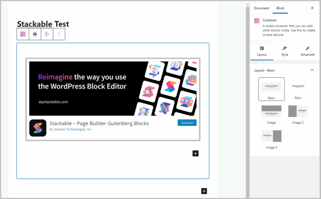 Stackable Container Layout Tab