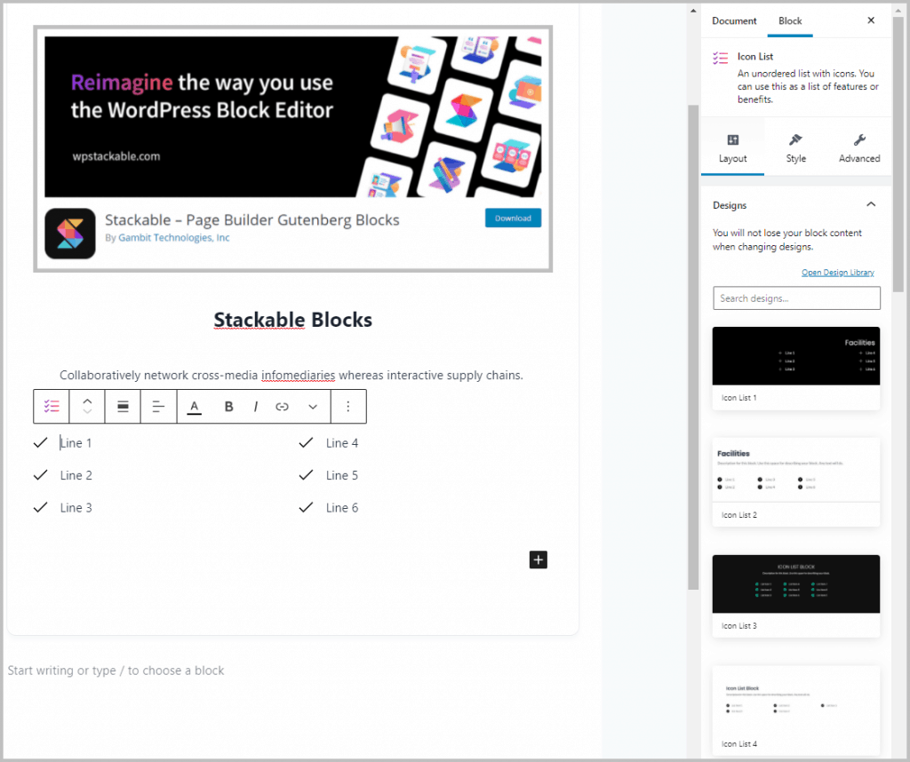 Stackable Icon List Block