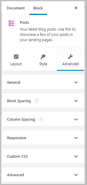 Stackable Posts Block Advanced Options