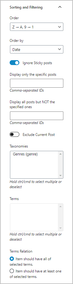 Custom Posts Filtering Options