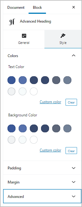 Getwid Advanced Heading Block Style Tab