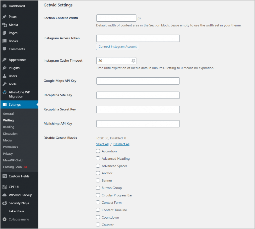 Getwid Settings