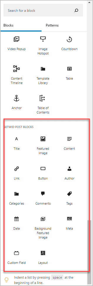 List Of Placeholder Blocks