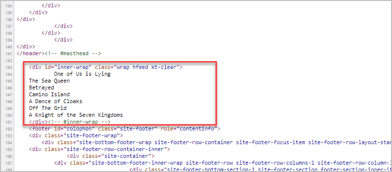 Page Source Output