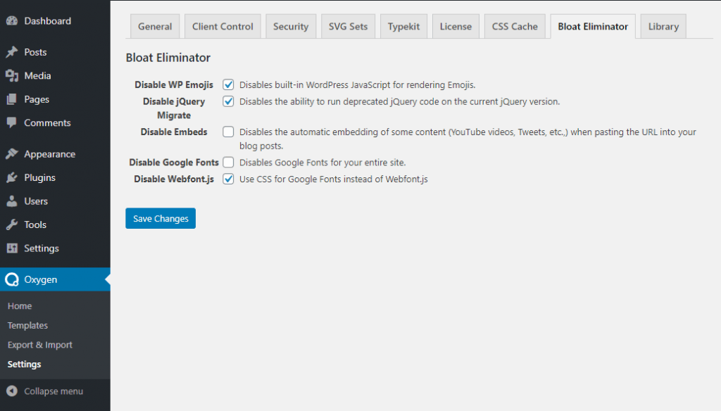 Oxygen Settings Bloat Eliminator