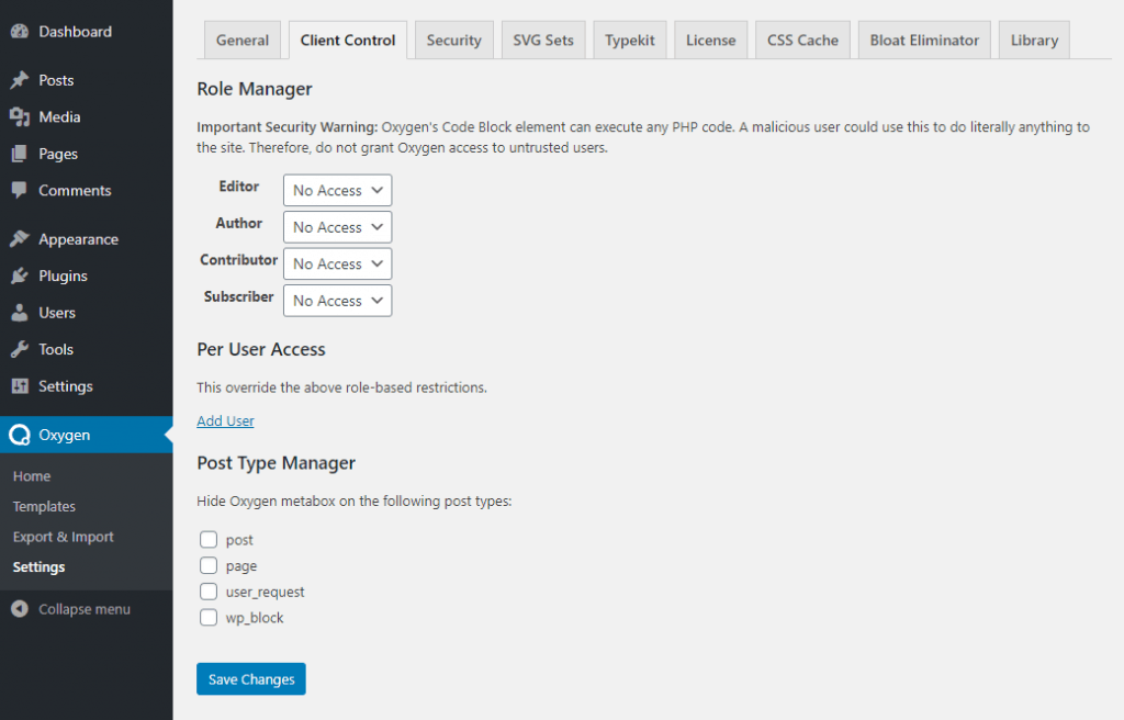 Oxygen Settings Client Control
