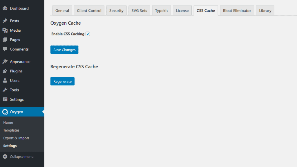 Oxygen Settings Css Cache