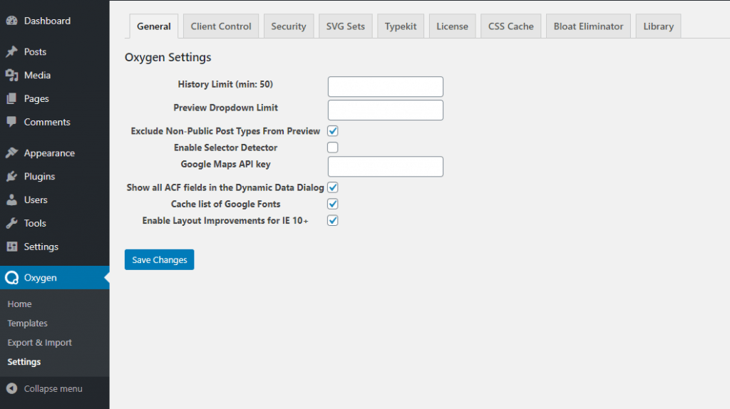 Oxygen Settings General