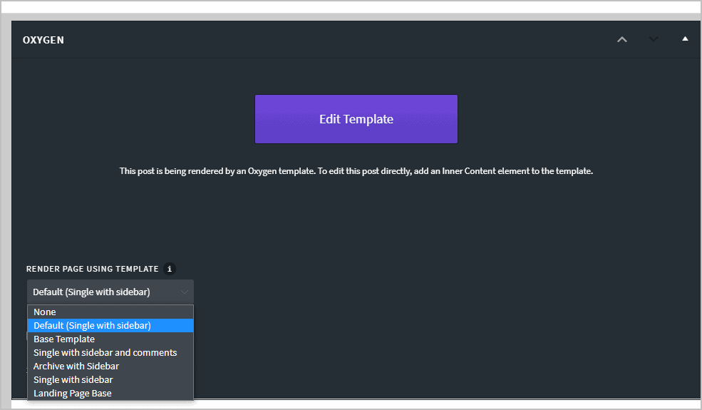 Oxygen Template Selection Screen