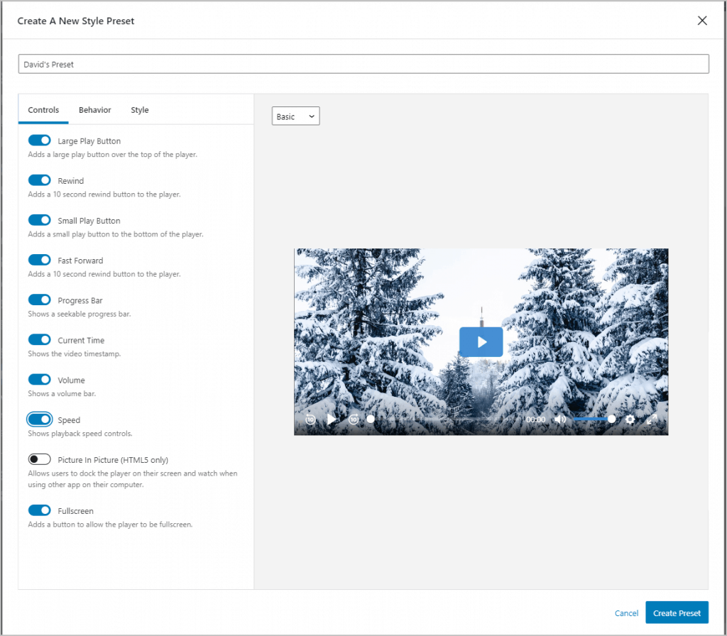 creating a new preset controls