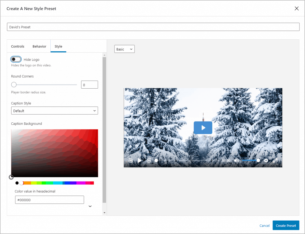 creating a new preset style