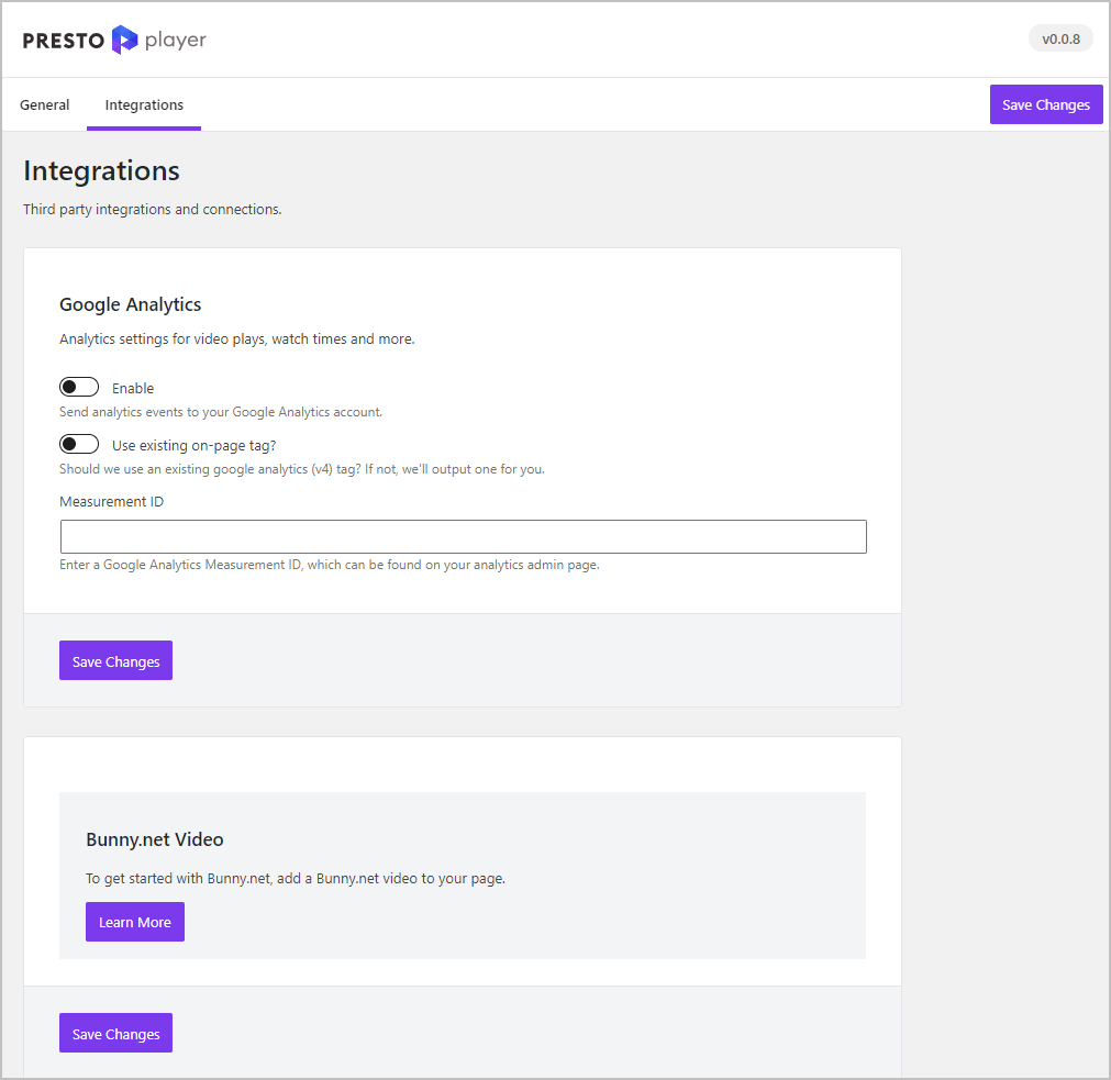 integrations page