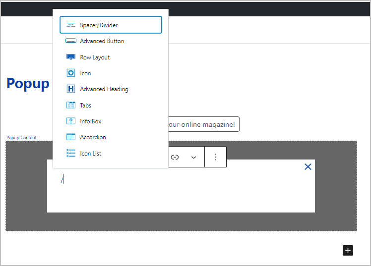 type a slash to show the block list