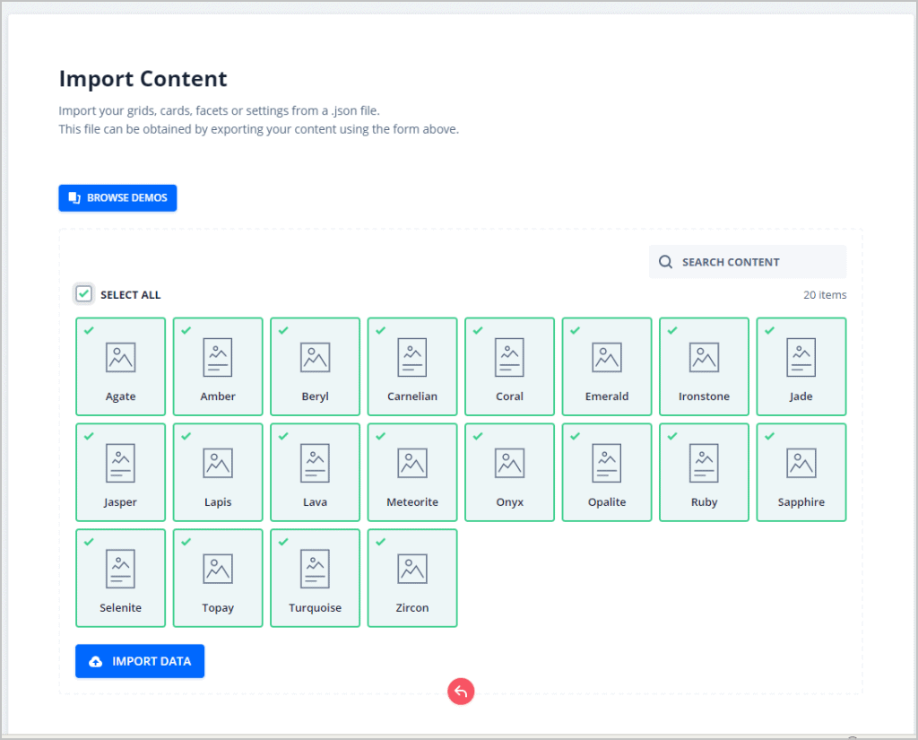 all cards selected for import