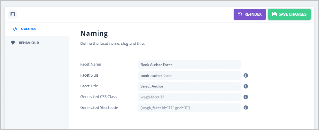 book author facet naming