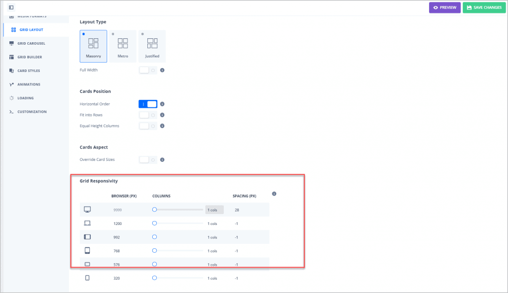 changed grid to one card per row