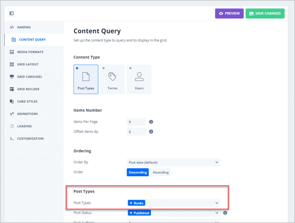 changed post type in the query to books