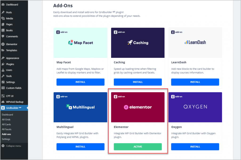 elementor addon activated