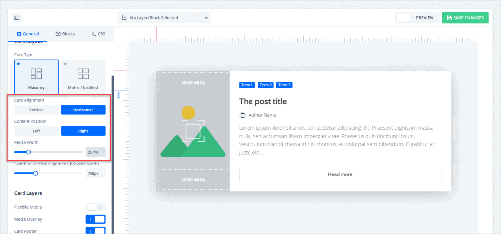 general card settings for books