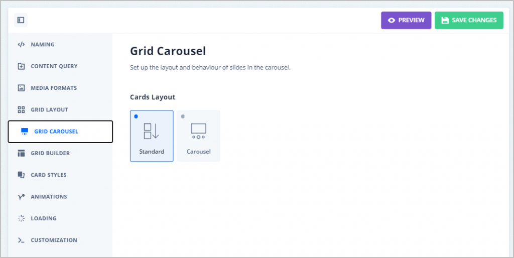 grid carousel tab