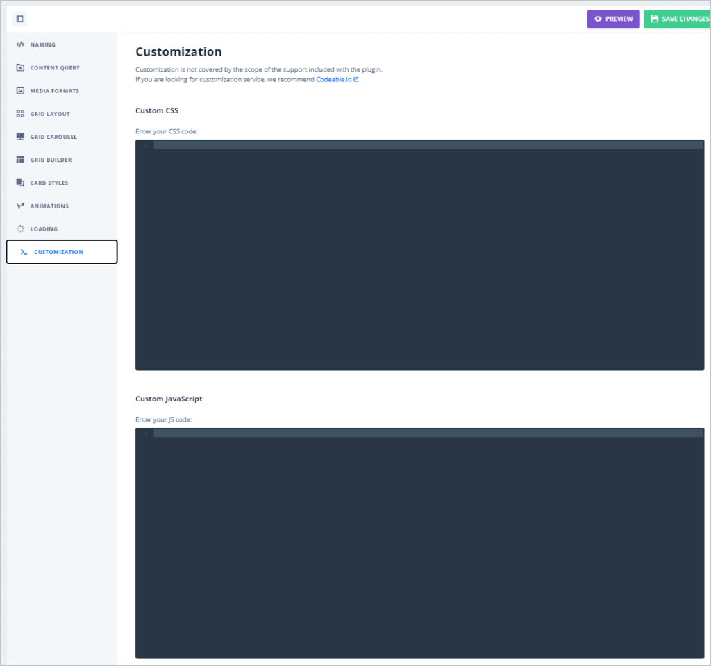 grid customizations tab