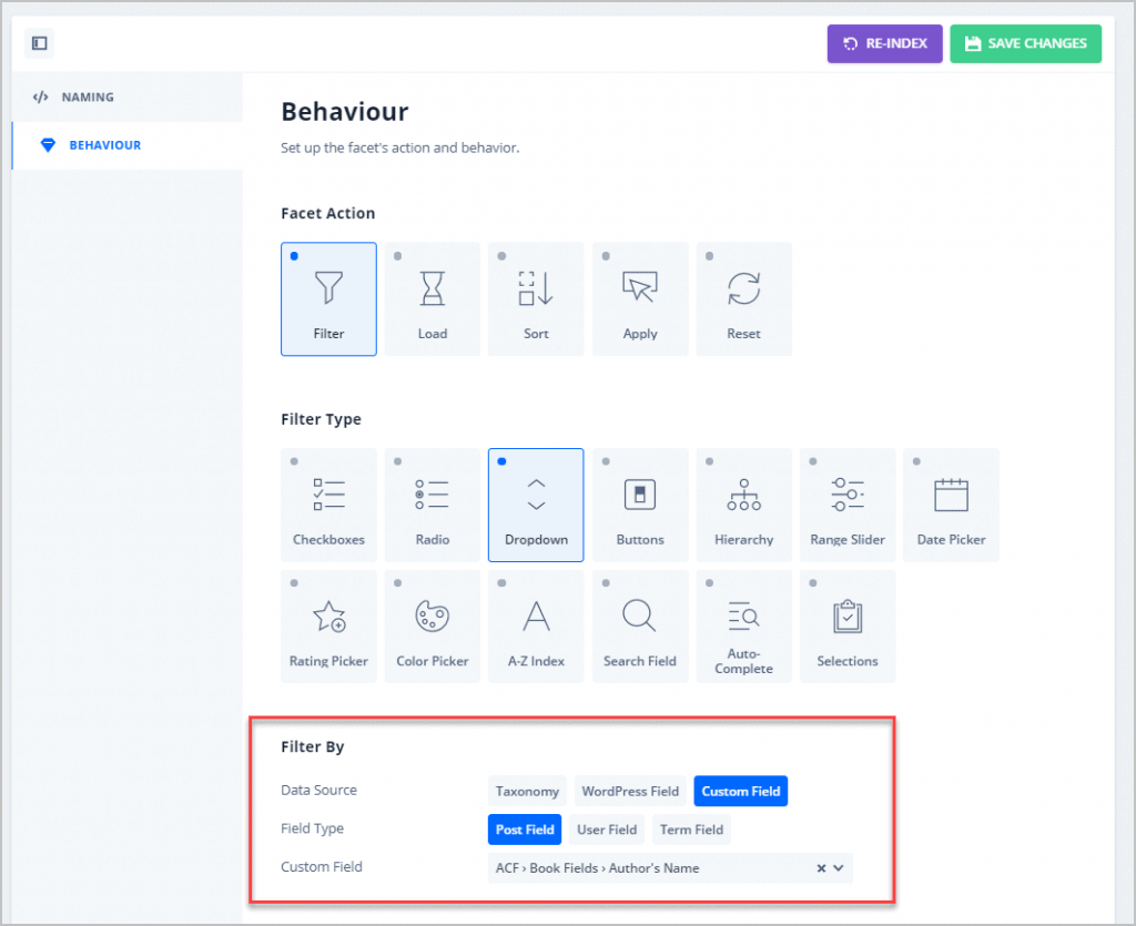picked custom field for behavior