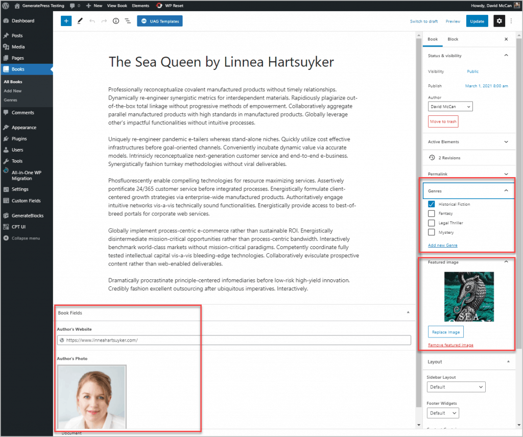 book single in the editor