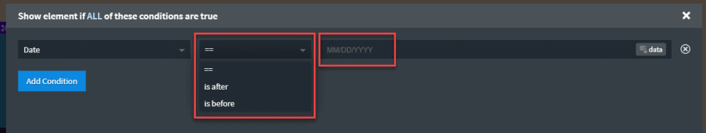 condition operators drop down