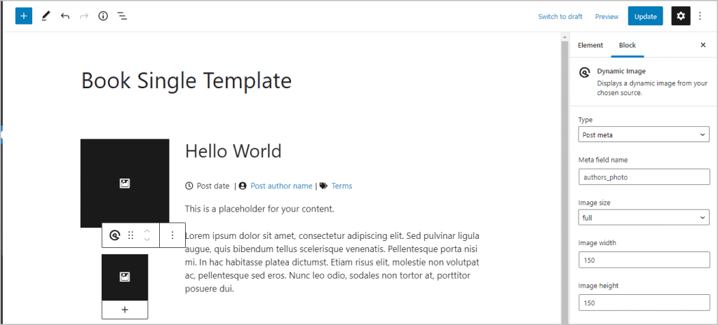 dynamic options for author image