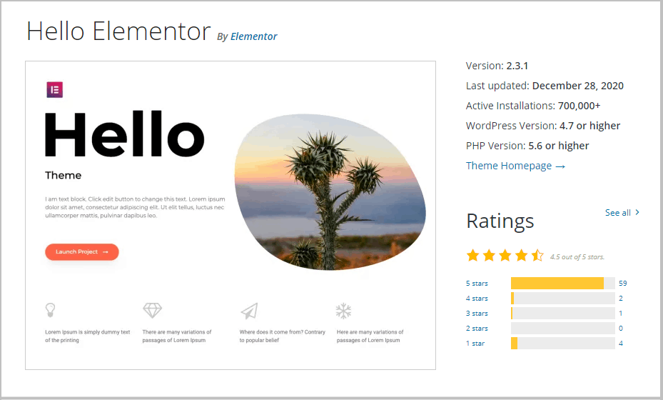 hello elementor theme