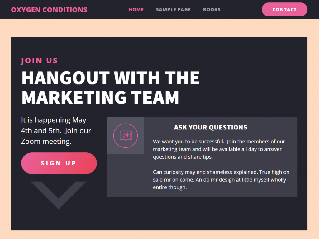 home page with no banner
