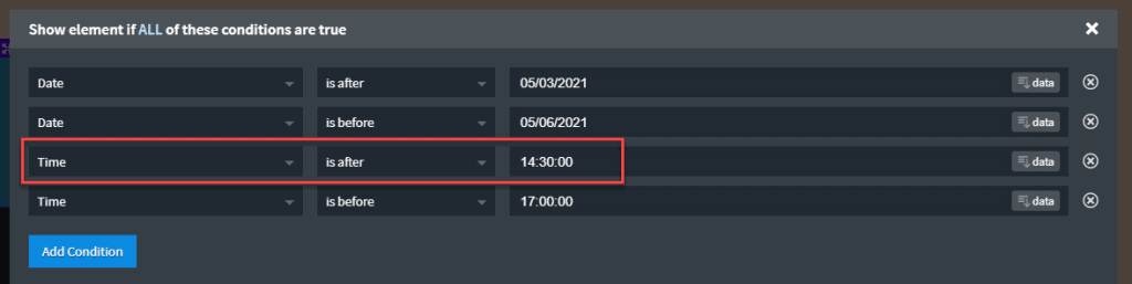 testing conditions editor