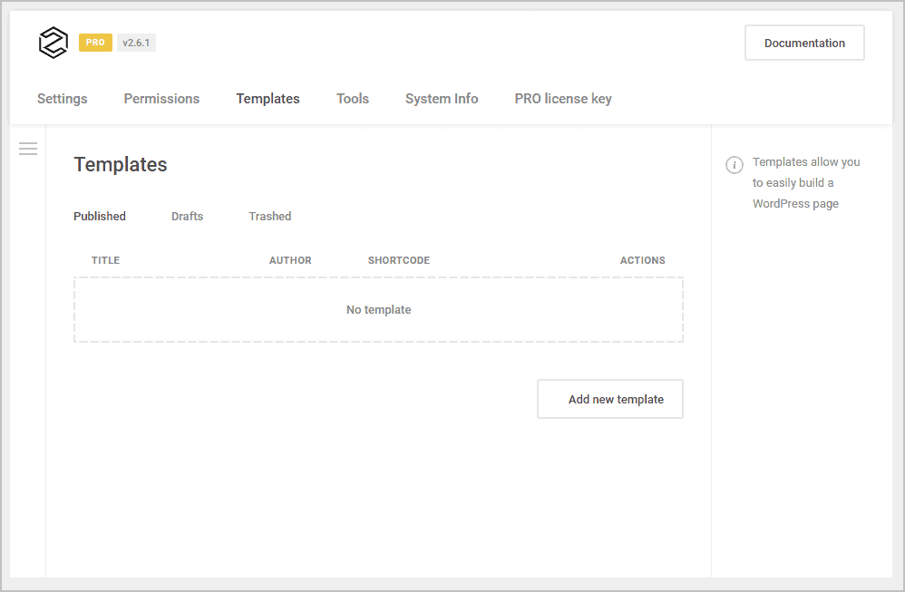 Saved templates screen