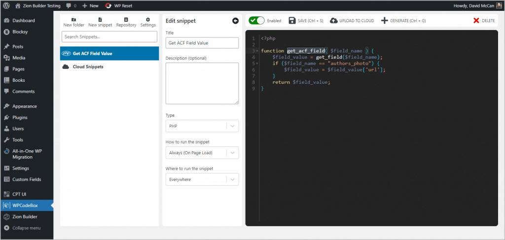 PHP function added to WPCodeBox.  