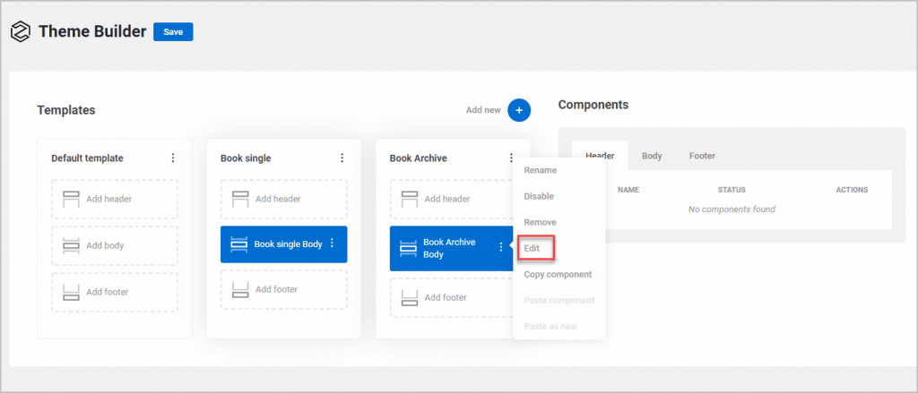 Editing the component
