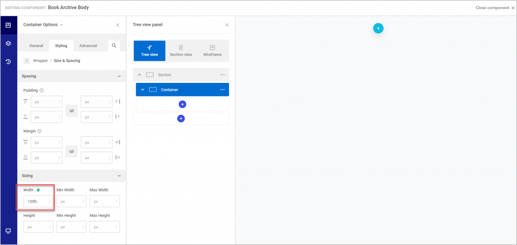 setting the container width