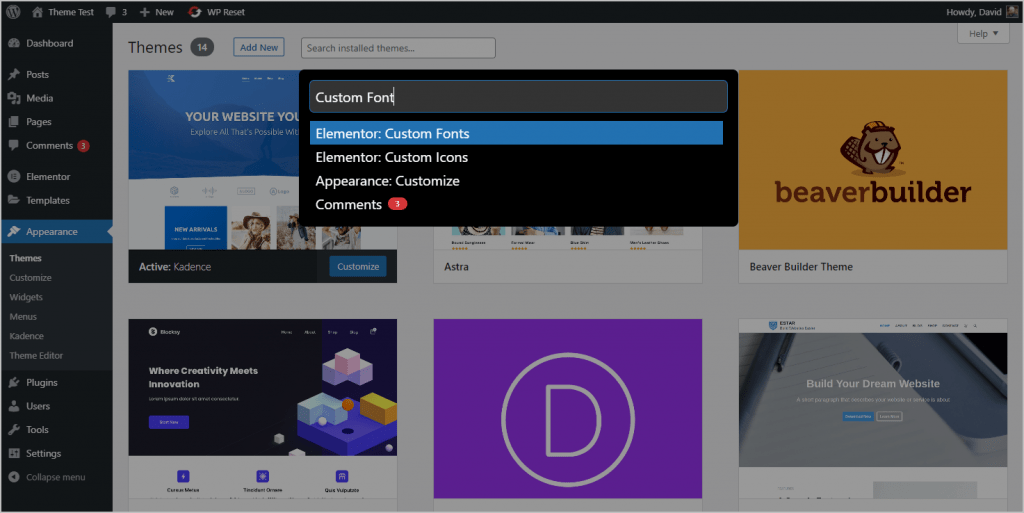 screen shot of the command palette