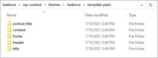 template parts directory