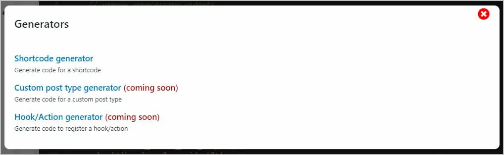 wpcodebox code generator