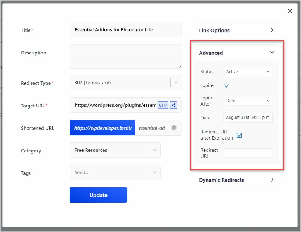 advanced link options